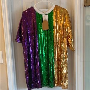 Mardi Gras NOLA BOO Woman Full Sequin Shirt - Purple, Green, Gold